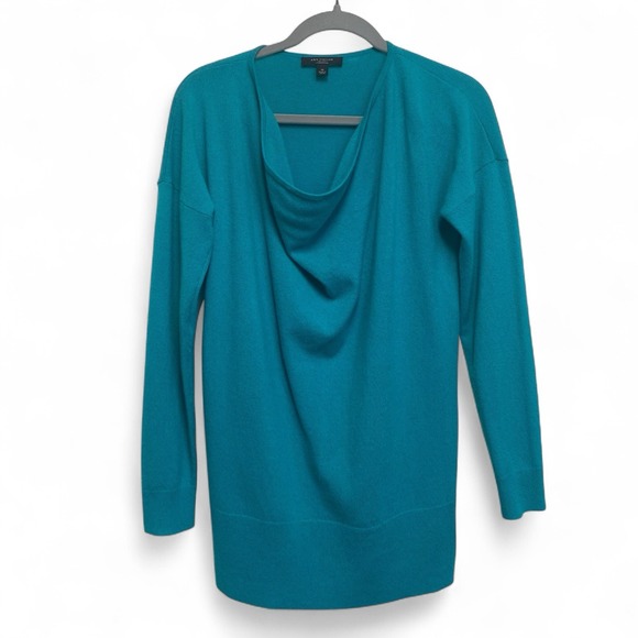 Ann Taylor Cashmere Sweater Size M Green Blue Teal Cowl Neck Pullover - Picture 1 of 7